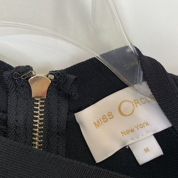 Miss Circle Cut Out Dress M Black Midi BodyCon Exposed Zipper Sexy Long Sleeve - Picture 5 of 8